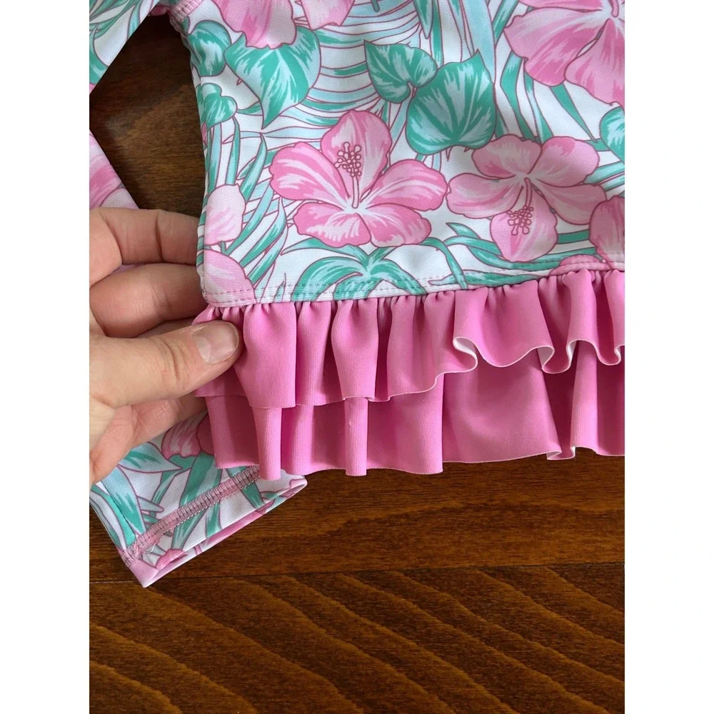 Tommy Bahama Todler Girls‎ Swim Top Swimsuit Bathing Long Sleeve Ruddle Pin 3T